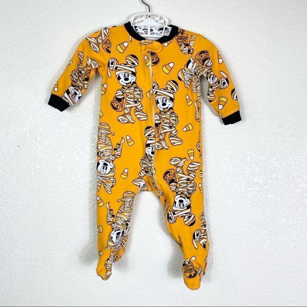 3/6M Disney Baby Halloween Orange Mickey Mouse Mummy Footed Onesie